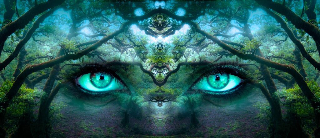fantasy, eyes, forest, branches, face, portrait, mystical, mysterious, surreal, grim, watch, nature, view, see, stare, symmetrical, expressive, identity, awareness, reflection, meditation, consciousness, understanding, dream, perception, composing, photomontage, blue, green, science fiction, fantasy, meditation, meditation, meditation, meditation, meditation